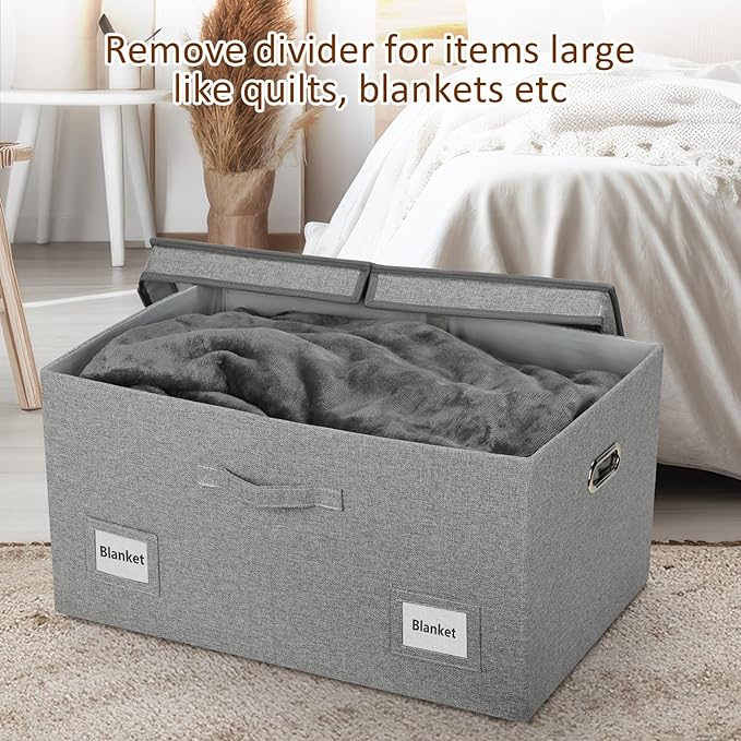 Graciadeco 75 Quarts Extra Large Decorative Storage Bins with Lids, 3 Packs Gray Collapsible Storage Bins with Lids, Stackable Storage Bins Decorative Box Storage With Lid Extra Large | 75 Quarts 3 Pack Gray1 Collapsible Stackable Linen Fabric 4 Handle...