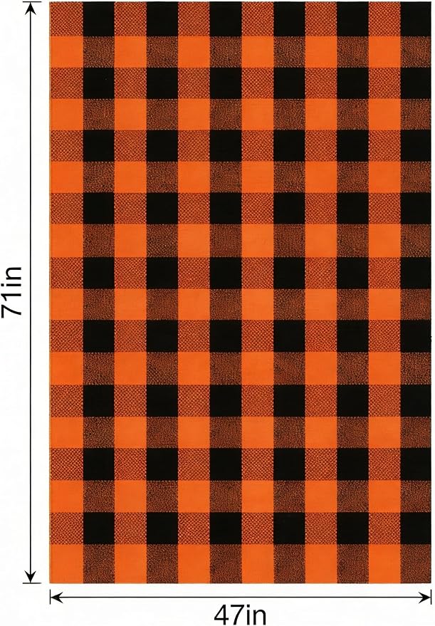 Halloween Orange and Black Buffalo Plaid Rug, 4' x 6'Indoor Outdoor Durable Rug, Spooky Accent Mat for Halloween Indoor Outdoor Decor, Living Room, Porch, Patio, Entryway