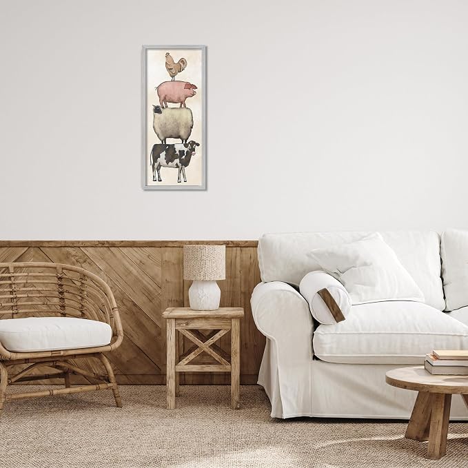 Vintage Farm Animals Country Stack, 10 x 24 Inch Framed Giclée Print | Stupell Industries · By Leah Noel Art · Ready to hang · Fits living room or family room · Made in USA