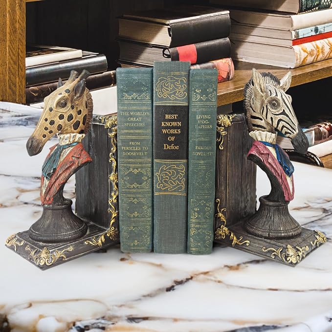 Design Toscano Serengeti Soiree Giraffe and Zebra Bookends