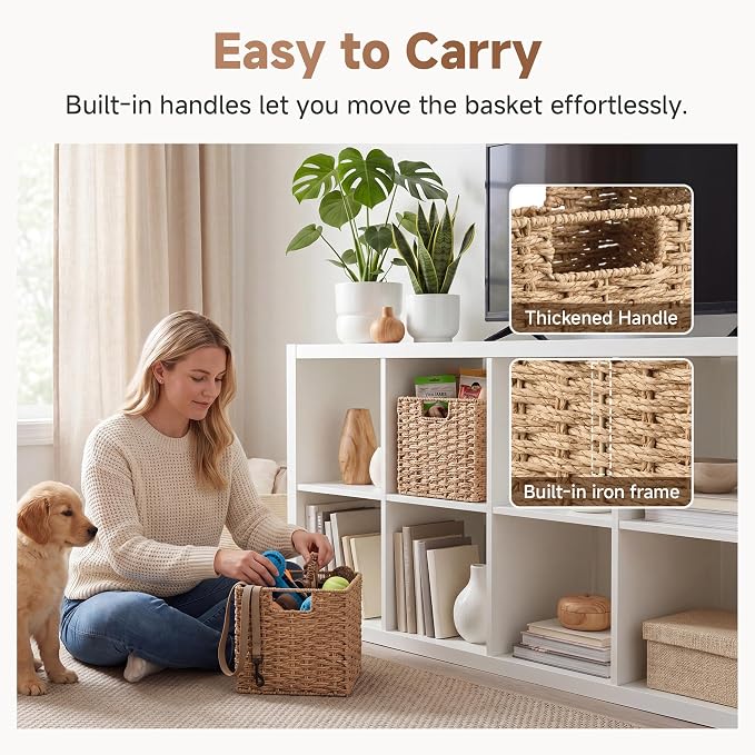 StorageWorks 9 inch Wicker Baskets for Storage,Square Baskets,Natural | 2-Pack,Paper Rope Wicker Storage Cubes,Handwoven Square Cube Organizer Bins,Foldable,Baskets for Organizing,9x9 storage cube
