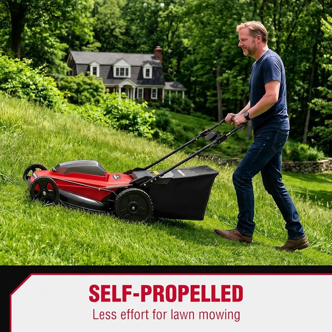 20" Self Propelled Cordless Lawn Mower,40V 2x4.0 Ah Battery Lawn Mower with Dual Battery Slots & Steel Deck, 3-in-1 Walk-Behind Mower (Bagging/Mulching), Space Saving Foldable