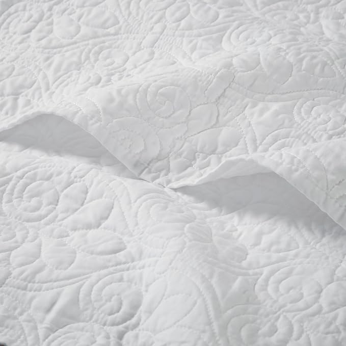 Madison Park Damask Quilting Design Throw Blanket, 60"x70" | Summer, Reversible, Oversized Throw for Living Room Couch, Sofa, Bed, Soft Pre-washed Microfiber, Cotton Filled Spread, White