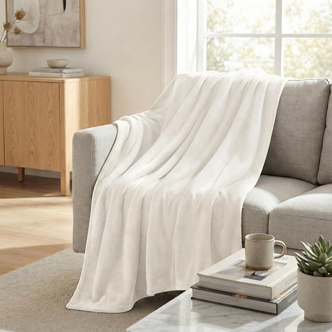 Americanflat 50x60 Fleece Throw Blanket - Soft and Breathable Throw Blanket for Couch, Bed, Chair - Fleece Blankets Perfect for Home, Bedroom, or Outdoor Use - White