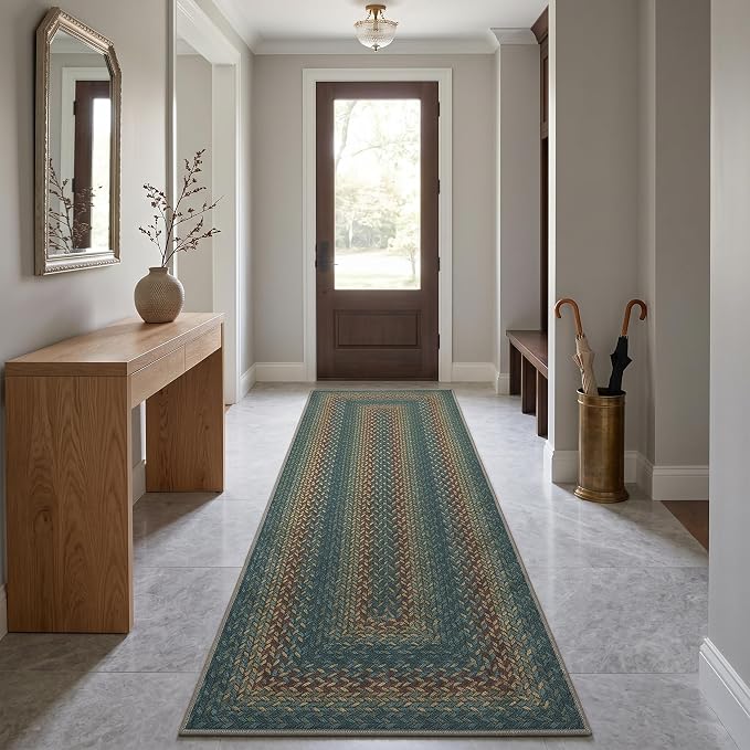 Garvee Runner Rug 2x6 Easy Jute Hallway Runner Rug Washable Non Slip Indoor Outdoor Rugs for Patio Entryway Ultra-Thin Non-Shedding Floor Mat for Laundry Bathroom Bedroom Backyard Porch Teal/Rust