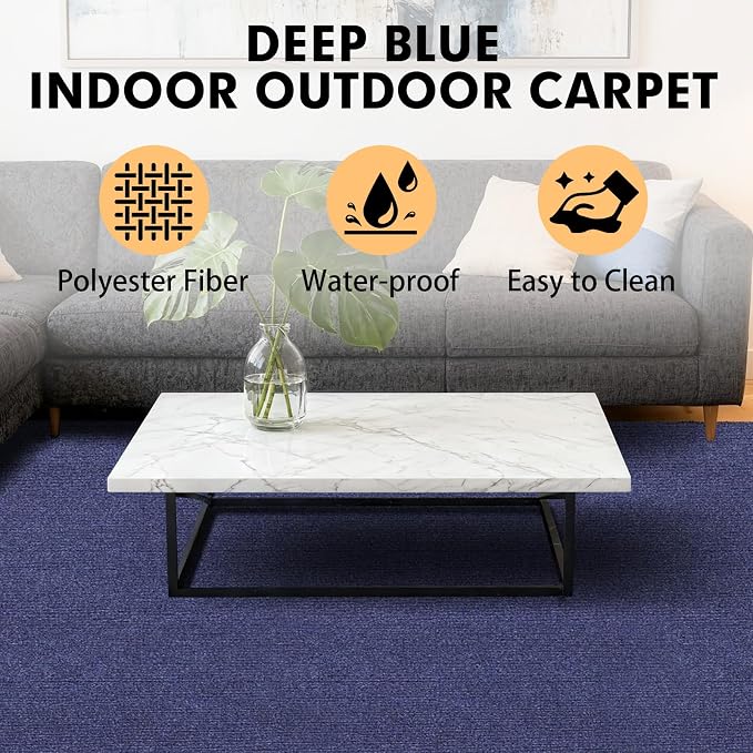 Grefinity Marine Carpet,5 FT x 10 FT Deep Blue Indoor Outdoor Carpet 0.2" Thick Boat Rug with Water-Proof TPE Backing for Home, Patio, Porch, Deck