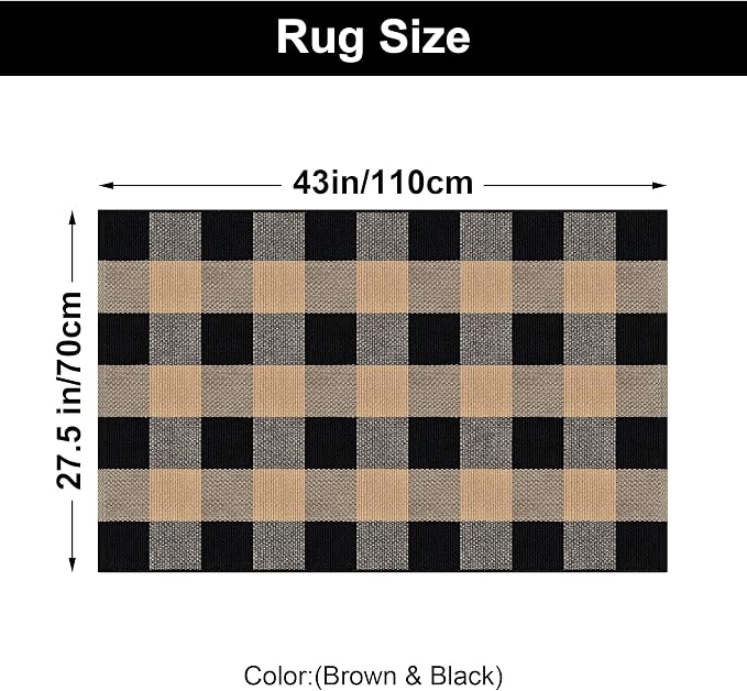 Buffalo Plaid Rug 2.3x3.6 Brown and Black Checkered Rug Grid Indoor Outdoor Doormat Porch Layering Carpet Cotton Woven Washable Area Mat for Patio Entryway Farmhouse Decor