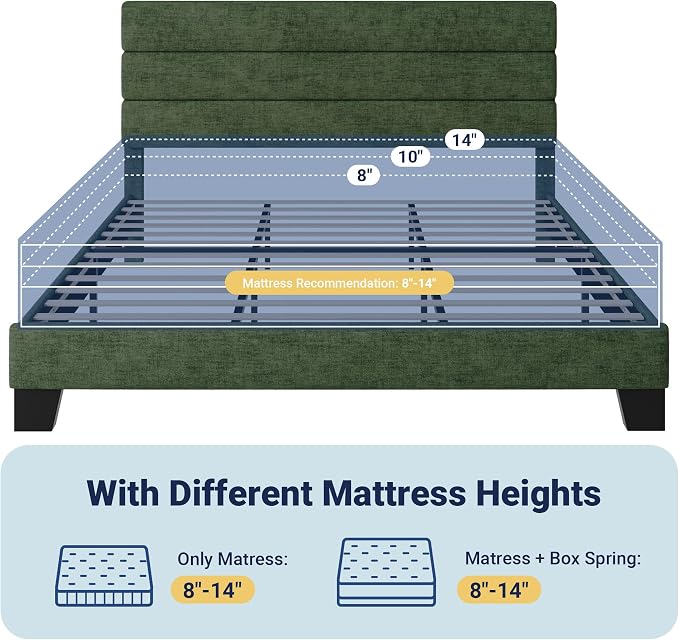 Allewie King Size Platform Bed Frame with Velvet Upholstered Headboard and Wooden Slats Support, Fully Upholstered Mattress Foundation/No Box Spring Needed/Easy Assembly, Green