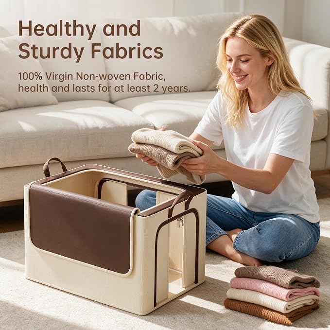 3 Openings Clothes Storage Bins with Metal Frame，24L (brown) | Oxford-Gewebe