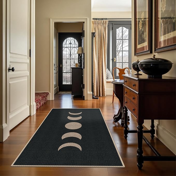 Easy Jute 3x5 Black Rainbow Area Rug,Washable Entryway Rug, Modern Door Carpet,Neutral Non-Slip Outdoor Indoor Farmhouse Rug for Living Room Kitchen Patio Bedroom