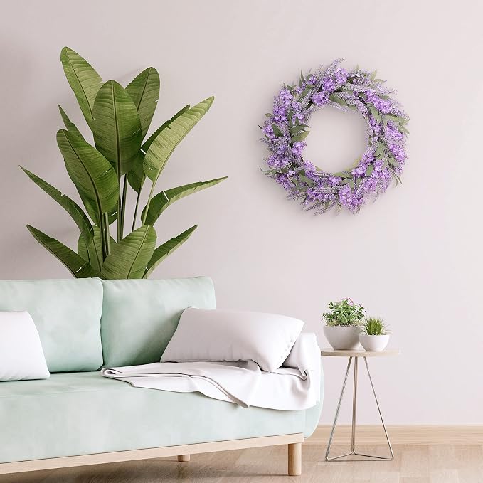 30" Artificial Lavender Floral Spring Wreath with Green Leaves
