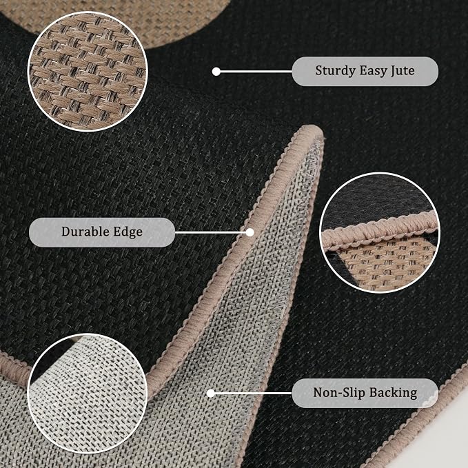 Easy Jute 2x3 Black Moon Area Rug,Washable Entryway Rug, Small Modern Door Carpet,Neutral Non-Slip Outdoor Indoor Farmhouse Rug for Kitchen Patio Entry Porch