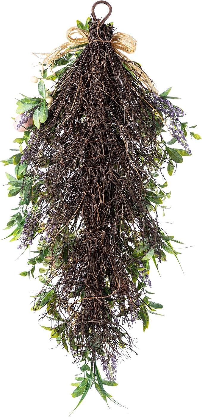 Glitzhome Easter Swag 28 Inch Artificial Spring Teardrop Wreath for Front Door & Porch Wall, Spring Easter Decor Decorative Swag
