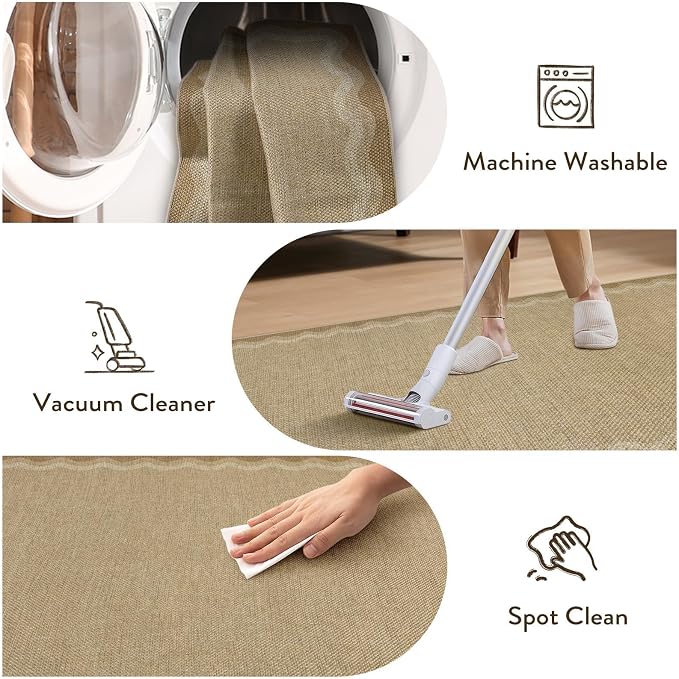 LIVEBOX Scalloped Washable 2x6 Kitchen Runner Rug, Easy Jute Geometric Tan Rug for Entryway, Indoor Outdoor Non Slip Rugs Farmhouse Modern Carpet Door Mat for Porch Bedroom Laundry Room Hallway