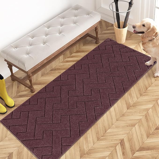 PURRUGS Dirt Trapping Door Mat 24" x 59", Non-Slip Machine Washable Entry Rug, Dog Doormat, Indoor Front Door Mat, Super Absorbent Entryway Rug for Muddy Shoes & Paws, Burgundy Red