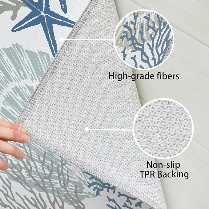 Tritard Coastal Runner Rug 2x6 Nautical Kitchen Hallway Rugs Beach Themed Non-Slip Indoor Floor Mat Machine Washable Rugs Carpet for Bathroom Living Room Bedroom Laundry Room Entryway, Blue