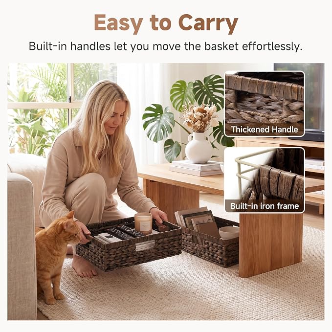 StorageWorks Large Wicker Storage Baskets for Shelves,Brown Baskets,1-Pack | Water Hyacinth Basket,Dark Brown Wicker Basket for Organizing,Pantry Organizers and Storage,Pantry Baskets,15¼" x 11¾" x 4¾"