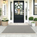 KOZYFLY 3'x5' Cotton Area Rug, Black and Beige Striped Outdoor Rug, Hand-Woven, Machine Washable, Perfect for Front Door, Kitchen, Living Room