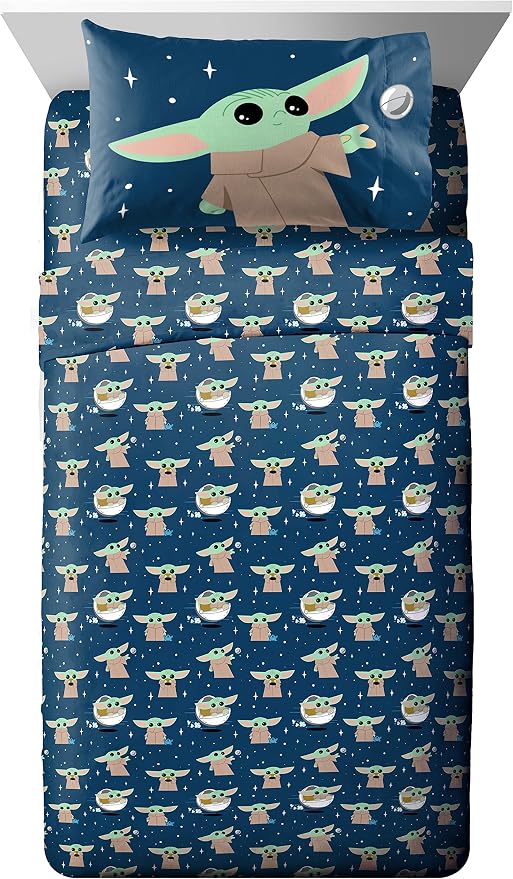Star Wars Mandalorian Grogu Full Size Comforter Set 7 Piece Bedding, Gray | Baby Yoda, Bed in a Bag, Comforter Sheets Shams Pillowcases, Official Brand, Soft Microfiber, Machine Washable, Kids Gift
