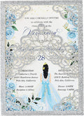 Hosmsua 50PCS Personalized Silver Glitter Quinceanera Invitations Kit 5.1x7.3 Inch Laser Cut Floral Crown Pocket Quinceanera Invitation Cards with Envelopes for Birthday Quince Invitation