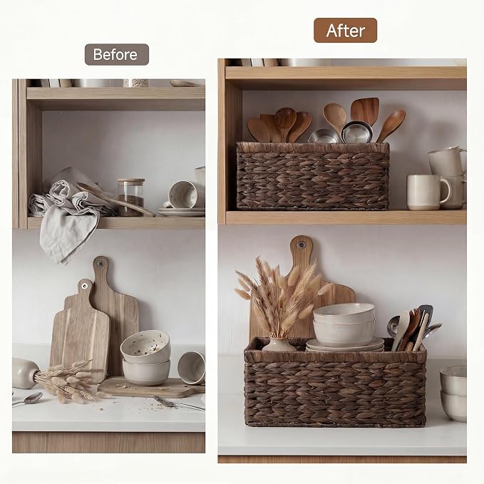 StorageWorks Large Wicker Baskets for Storage,Dark Brown Baskets,2-Pack | Hyacinth Dark Brown Wicker Baskets with Handles,Wicker Storage Baskets for Organizing,Wicker Storage Baskets for Shelves