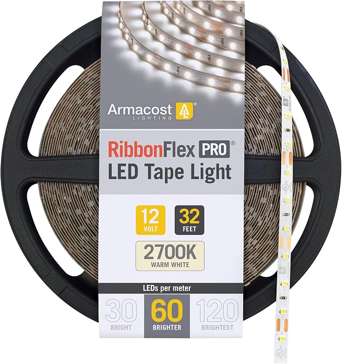 Armacost Lighting RibbonFlex Pro 12V White LED Strip Lights 60 LED/m, 2700K, 32.8 ft, 132250