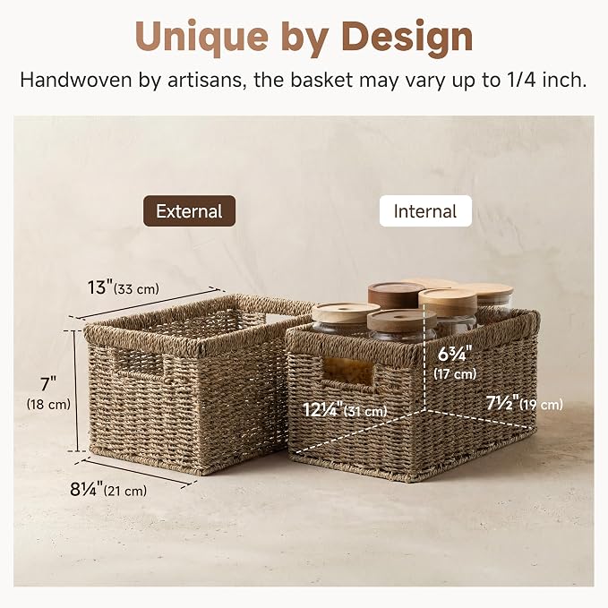 StorageWorks Wicker Baskets for Storage,Seagrass Storage Baskets,2-Pack | Seagrass Baskets,Wicker Storage Baskets for Organizing,Wicker Storage Baskets for Shelves,Pantry Organizers and Storage