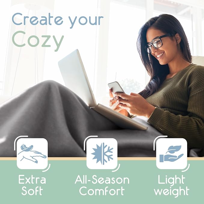 Twin Size Microfleece Fleece Blanket - Supersoft Lightweight Plush Throw for Bed, Couch, Travel & Pets - All-Season Comfort - Gray