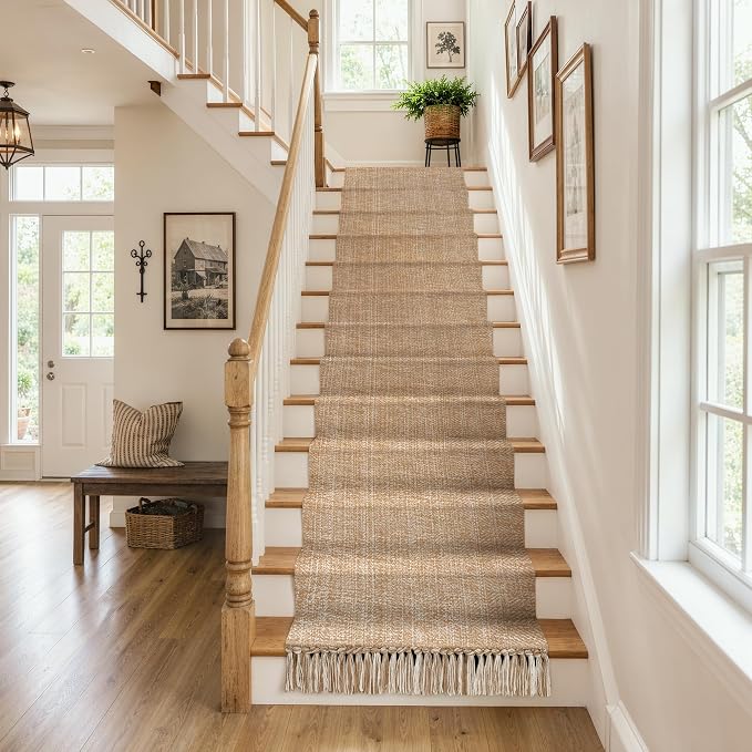 Collive Boho Runner Rug for Hallway, Washable 2.6x16 ft Long Entry Hall Rug Modern Farmhouse Kitchen Runner Rugs, Woven Cotton Tan Bathroom Mat for Bedroom Laundry