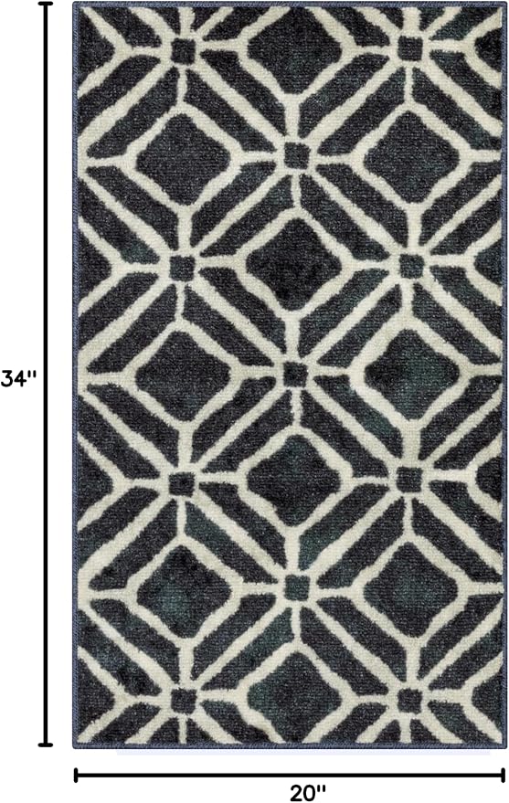 Maples Rugs Moderna Geometric Area Rugs – Made in USA – Washable, Non Slip Indoor Carpet for Entryway, Foyer, Kitchen, and Bathroom, 20" x 34", Dark Blue
