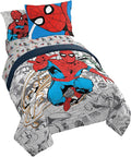 Marvel Spiderman Twin Comforter Set 5 Piece Bedding for Boys, Grey | Bed in a Bag, Comforter Sheets Sham Pillowcase, Official Product, Soft Microfiber, Machine Washable, Easy Care, Boys Gift