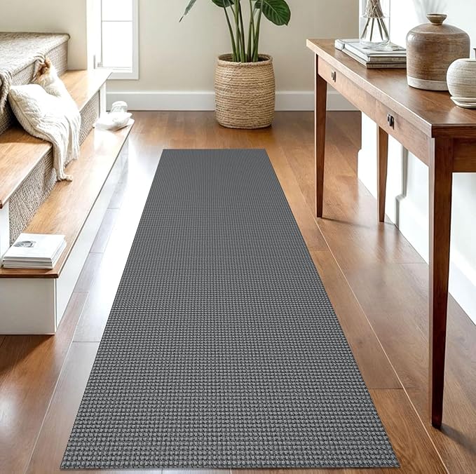 IOHOUZE Washable Runner Rug 2.6x8 Non Slip Rubber Backed Wide Hallway Runner Entryway Runner Indoor, Kitchen Rugs Woven Cotton Floor Carpet for Hall Entrance Bedroom, Dark Grey