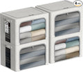 4 Pack Clothes Storage Bins with Metal Frame - 22L Stackable Storage Box with Lid，Foldable Storage Container Organizer for Clothes，Linen Fabric Storage Box with Clear Window＆Zippers＆Handles