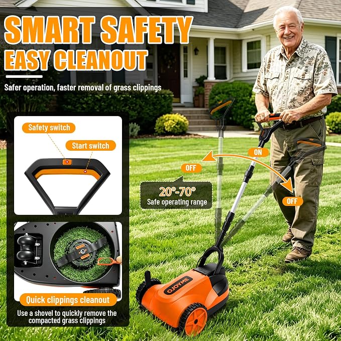 Mini Cordless Lawn Mower, 9 Inch Electric Grass Cutter | Brushless Motor, 2 x 21V 4.0Ah Batteries, 3 Adjustable Cutting Heights, Lightweight Push Mower for Small Yard & Garden