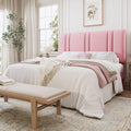 SHA CERLIN Queen Size Velvet Bed Frame with Adjustable Headboard, Pink | Vertical Channel Tufted Design, Upholstered Platform Bed, Wood Slats Support/No Box Spring Needed/Easy Assembly
