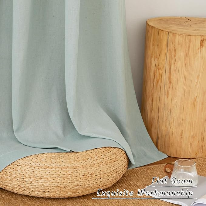 NICETOWN Rustic Linen 102 inch Long Curtains for Living Room, Grommet Privacy Added Thick Linen Weave with Light Filter Window Curtains & Drapes for Bedroom, Sage Green, W55 x L102, 2 Panels
