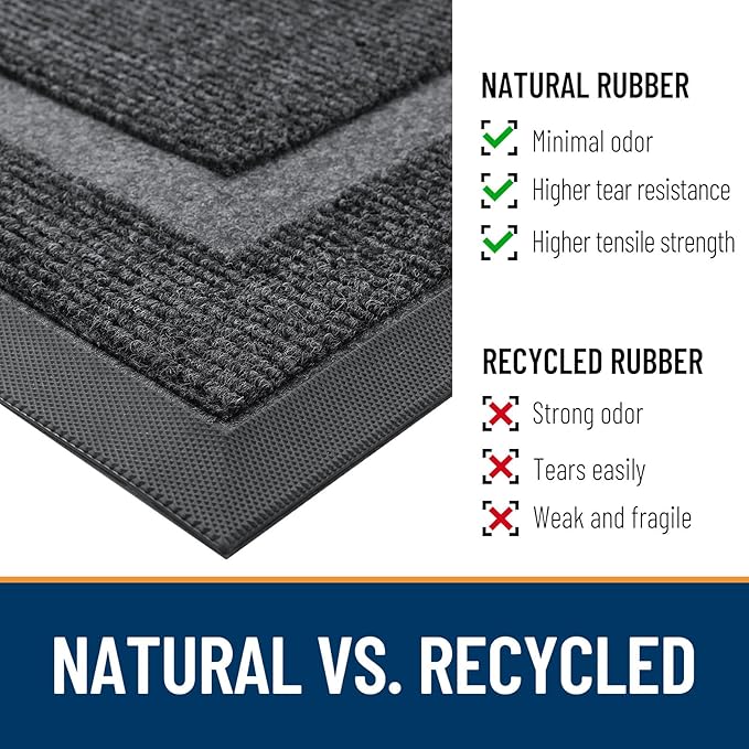 OLANLY Half Circle Door Mat Indoor Outdoor Entrance Welcome, Waterproof All-Season, All-Weather Doormat, Sturdy Natural Rubber, Low Profile, Easy Clean Patio Porch Entryway Mat, 47x23, Grey