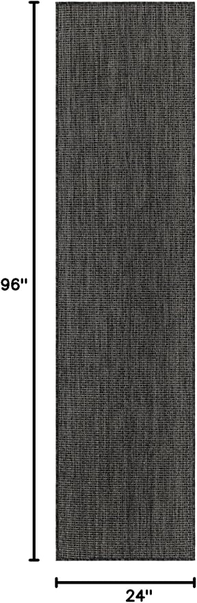 Unique Loom Collection Casual Transitional Solid Heathered Indoor/Outdoor Flatweave Area Rug (2' x 8' Runner, Black/Ivory)
