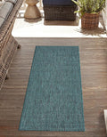 Unique Loom Outdoor Solid Collection Area Rug (2' 7" x 12' Runner Teal/Navy Blue)