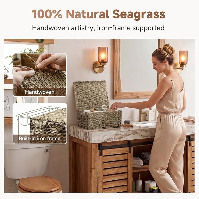StorageWorks Scalloped Edge Wicker Basket, Seagrass Storage Baskets for Living Room, Bedroom, 15" L x 11 ¼" W x 7" H