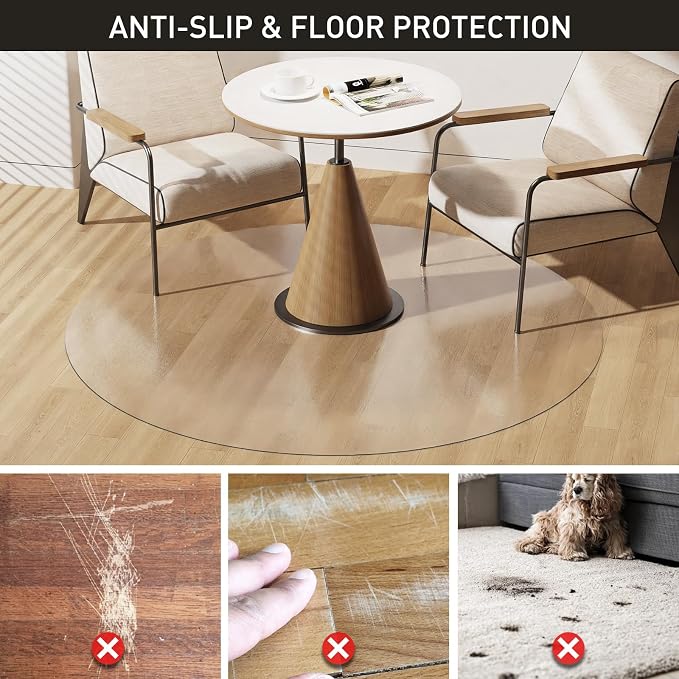 Clear Plastic Floor Mat for Under Dining Table, 4ft Round No Slip Waterproof Vinyl Area Rug for Home, Anti-Spill Hard Floor Protector Cover for Living Room, Splat Mat for Under High Chair