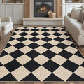 GarveeHome 9x12 Checkered Easy Jute Rugs for Bedroom Machine Washable Large Rugs Non-Slip Backing Modern Neutral Stain Resistance Carpets for Farmhouse Patio Dining Room Backyard Black