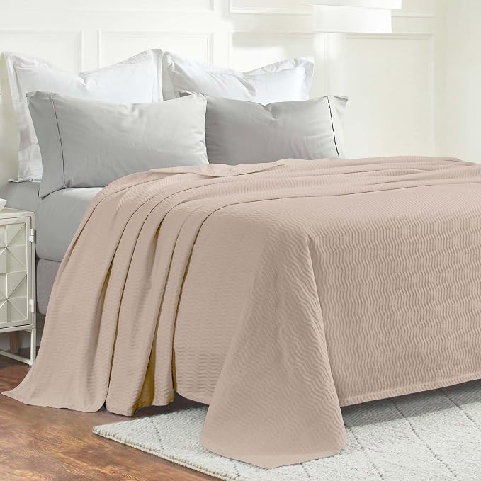 Superior JENA Cotton Blanket, for Picnic, Beach, Traveling or Camping, Bedroom Decor, Essentials, Cover for Bed, Couch, Lounging, Textured Jacquard, Modern Chevron Woven Blanket, Twin, Khaki