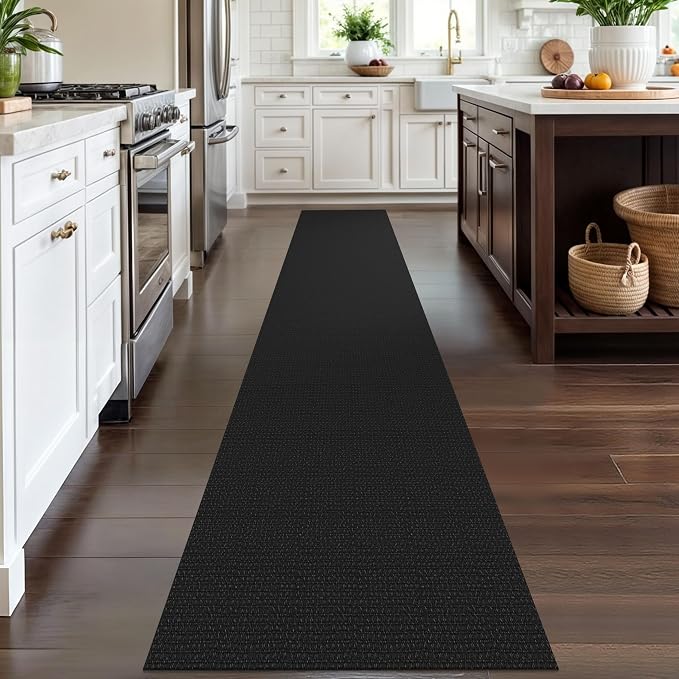 IOHOUZE Washable Runner Rug 2x12 Non Slip Rubber Backed Extra Long Hallway Runner Entryway Runner Indoor, Kitchen Rugs Woven Cotton Floor Carpet for Hall Stair, Black/Grey