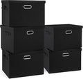 Graciadeco Large 17" 36 Quart Collapsible Stackable Storage Bins with Lids, 5 Packs Black Linen Fabric Closet Boxes with Lids, Storage Cube Baskets Container Organizers for Bedroom Office(17 x12 x11) | 36 Quart 5 Pack Black Collapsible Stackable Linen ...
