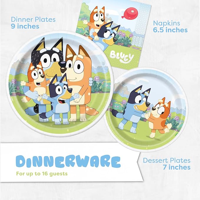 Bluey Birthday Decorations and Party Supplies with Balloons and Tablecloth | Officially Licensed Bluey Party Decorations - Banner, Tablecloth, Foil and Latex Balloons, Plates and Napkins for 16