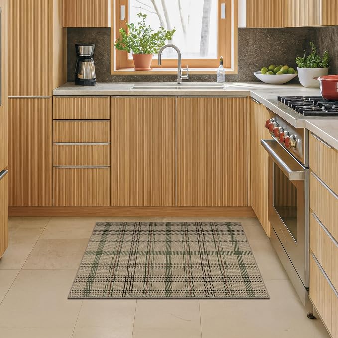 2x4 Entryway Door Mat Indoor Outdoor– Washable Non Slip Small Rug for Front Door, Back Door, Kitchen Sink, Mudroom, Garage Entry, Low Profile Easy Clean Farmhouse Cottage Plaid Runner