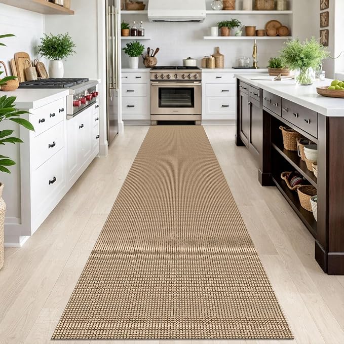 IOHOUZE Washable Exrea Long Hallway Runner Rug 2.6x14 Rubber Backed Kitchen Runner Entryway Runner Indoor, Woven Rugs Floor Carpet for Kitchen Hall Entryway Stair, Orange/Tan/Brown