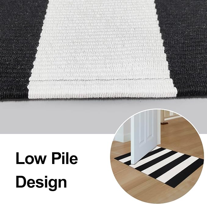 Black and White Striped Outdoor Rug 2x3 Cotton Woven Rug Small Front Porch Rug Door Mats Reversible Foldable Washable Indoor Outdoor Carpet Area Rugs for Entryway Farmhouse Decor Doormats