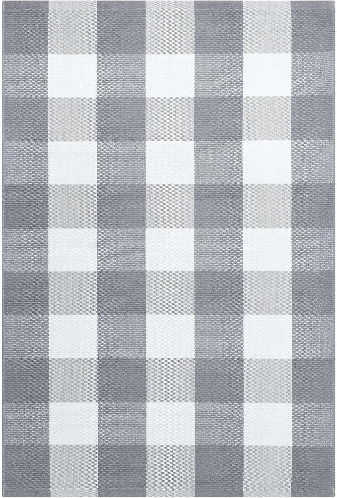 KOZYFLY Buffalo Plaid Area Rugs 2.3x3.6 Ft Grey and White Rug Washable Front Door Mat Woven Cotton Indoor Outdoor Rug for Front Porch Kitchen Entryway Patio Farmhouse Checkered Doormat